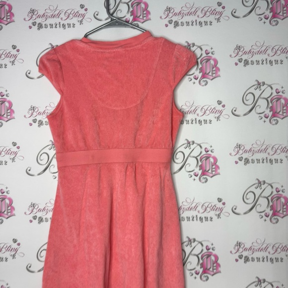 Betsy Johnson dress terry cloth towel sexy v neck tie up bust peach coral pink - Picture 7 of 8